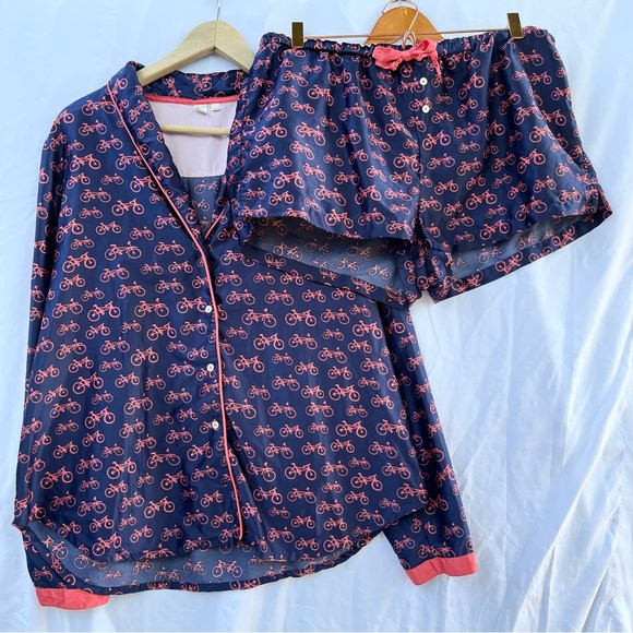 ANTHROPOLOGIE | ELOISE BIKE PRINT PAJAMAS SET SHIRT AND SHORTS SIZE L/XL - Picture 1 of 6